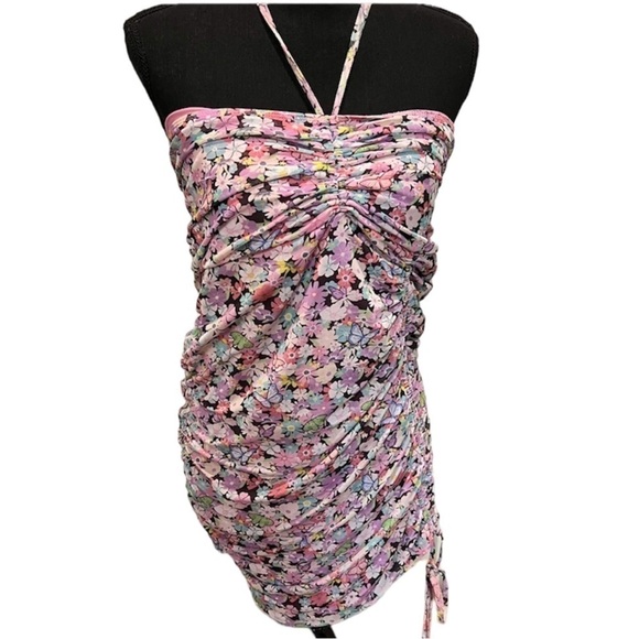 Sugar Thrillz Pink Floral Ruched Halter Dress 2X F2 - Picture 2 of 6